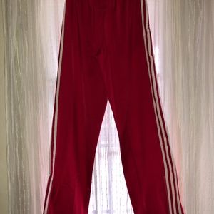 Red/White Striped Adidas track pants